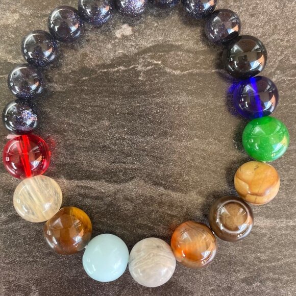 Multicolor Natural Stone Gemstone Bead Bracelet Elastic Stretch Jewelry - Picture 7 of 7